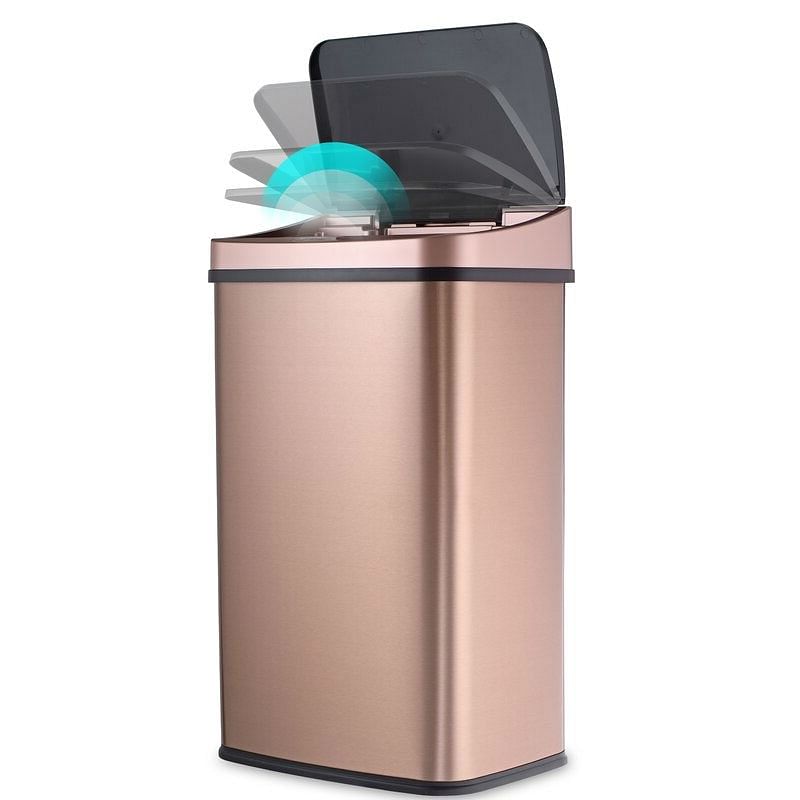 Gold Copper 13-Gallon Stainless Steel Kitchen Trash Can with Motion Sensor Lid - Free Shipping