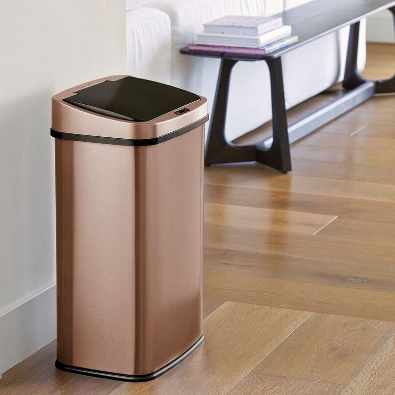 Gold Copper 13-Gallon Stainless Steel Kitchen Trash Can with Motion Sensor Lid - Free Shipping 