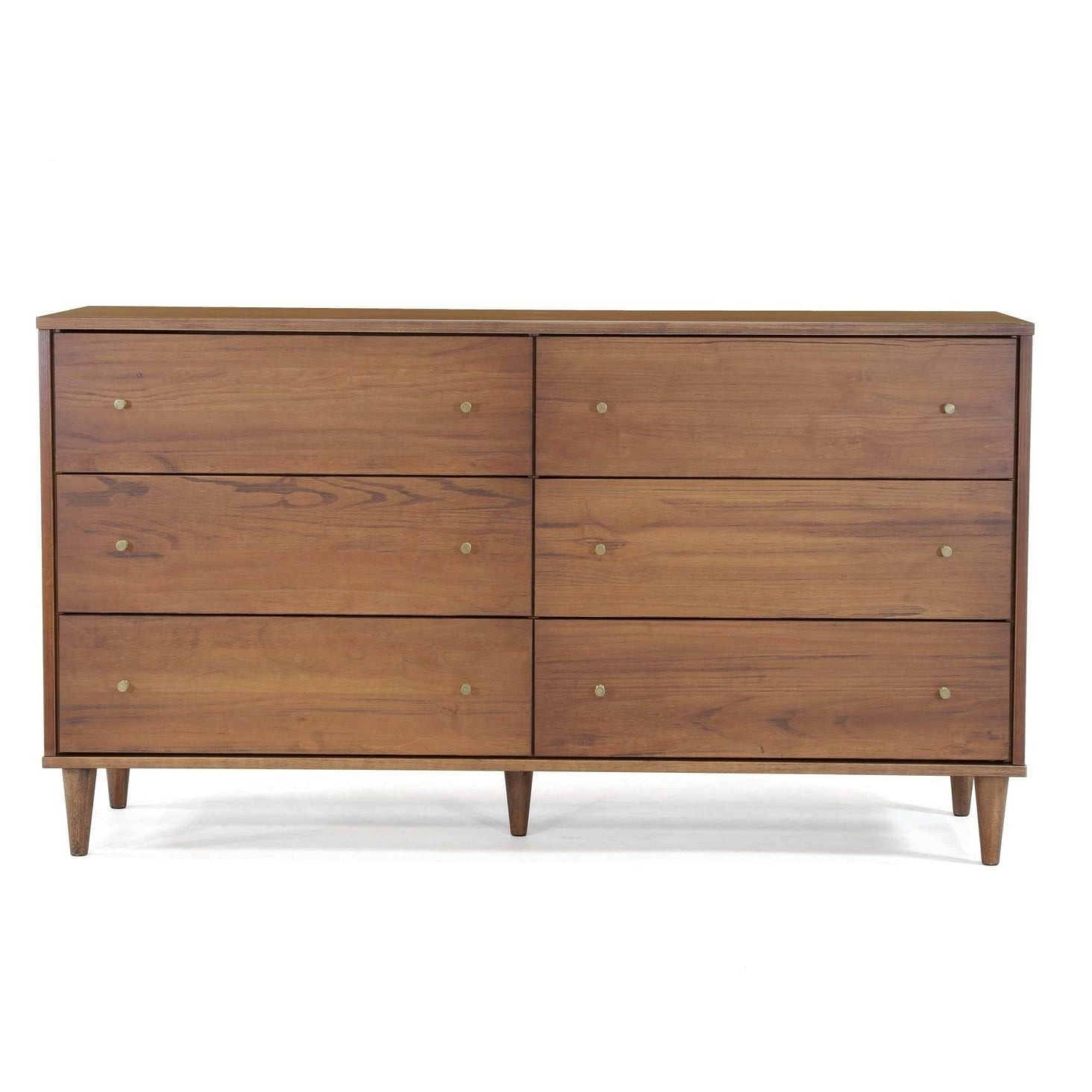 Farmhouse Rustic Walnut Mid Century 6 Drawer Dresser - Free Shipping