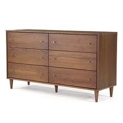 Farmhouse Rustic Walnut Mid Century 6 Drawer Dresser - Free Shipping