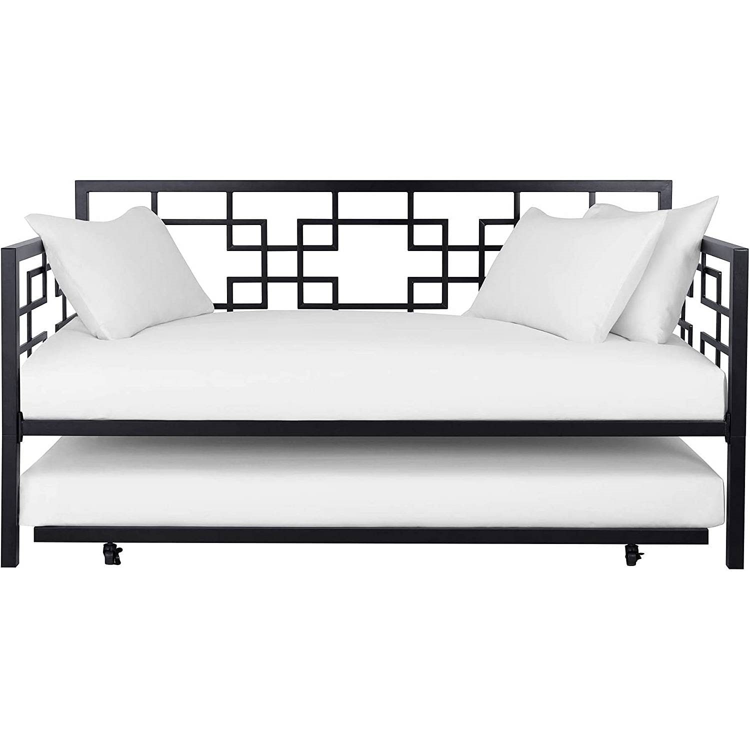 Black Metal Daybed Frame with Twin Pull-Out Trundle Bed - Free Shipping