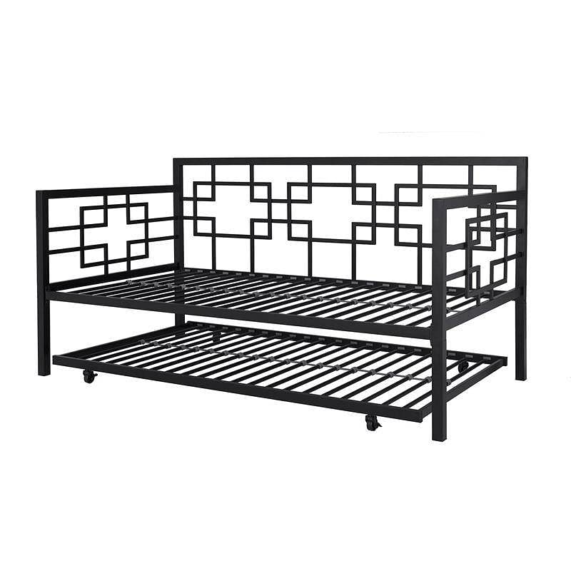 Black Metal Daybed Frame with Twin Pull-Out Trundle Bed - Free Shipping