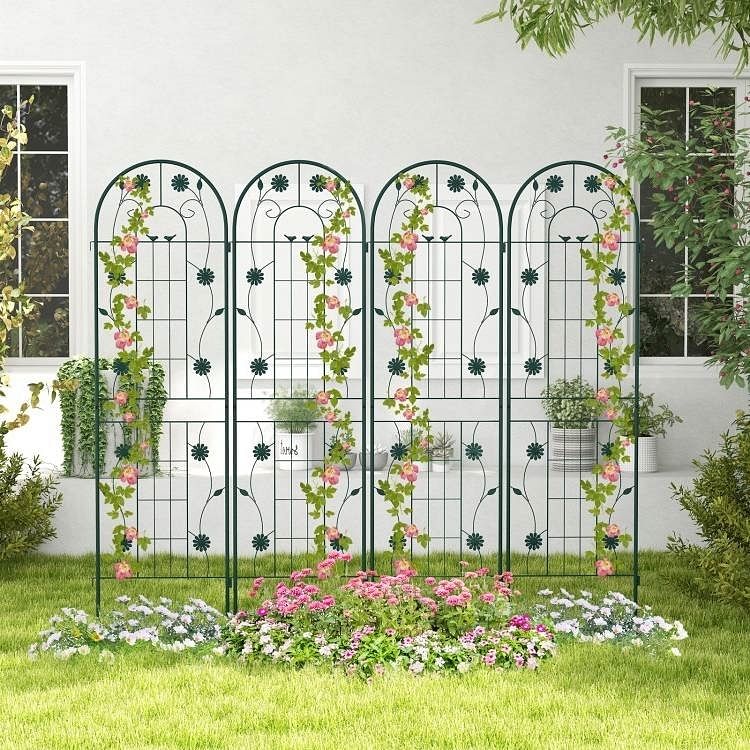 Set of 2- Outdoor 6-ft Galvanized Steel Garden Trellis in Green Metal Finish - Free Shipping