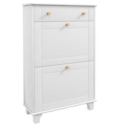 HOMCOM Compact Slim Shoe Storage 2 Flip Drawers Adjustable Shelves for 8 Pairs White Shoe Cabinet Organizer for Entryway 