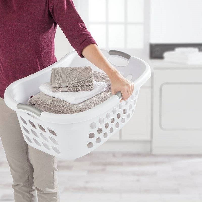 Set of 6 White Laundry Baskets w/ Carry Handles - Free Shipping