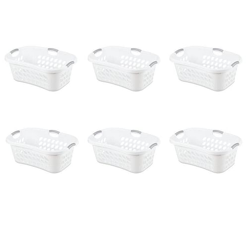 Set of 6 White Laundry Baskets w/ Carry Handles - Free Shipping