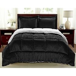 Twin Size 2 Piece Ultra Soft Sherpa Wrinkle Resistant Comforter Set in Black - Free Shipping