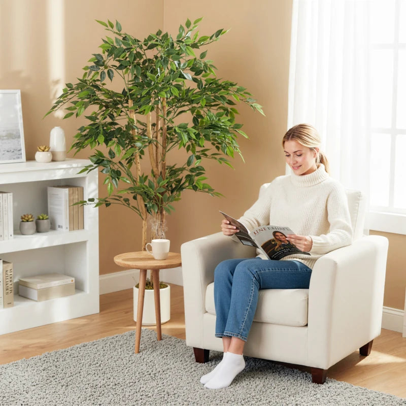 5FT Artificial Banyan Tree Set of 2, Fake Potted Tree with Solid Wood Trunk and Pot for Indoor