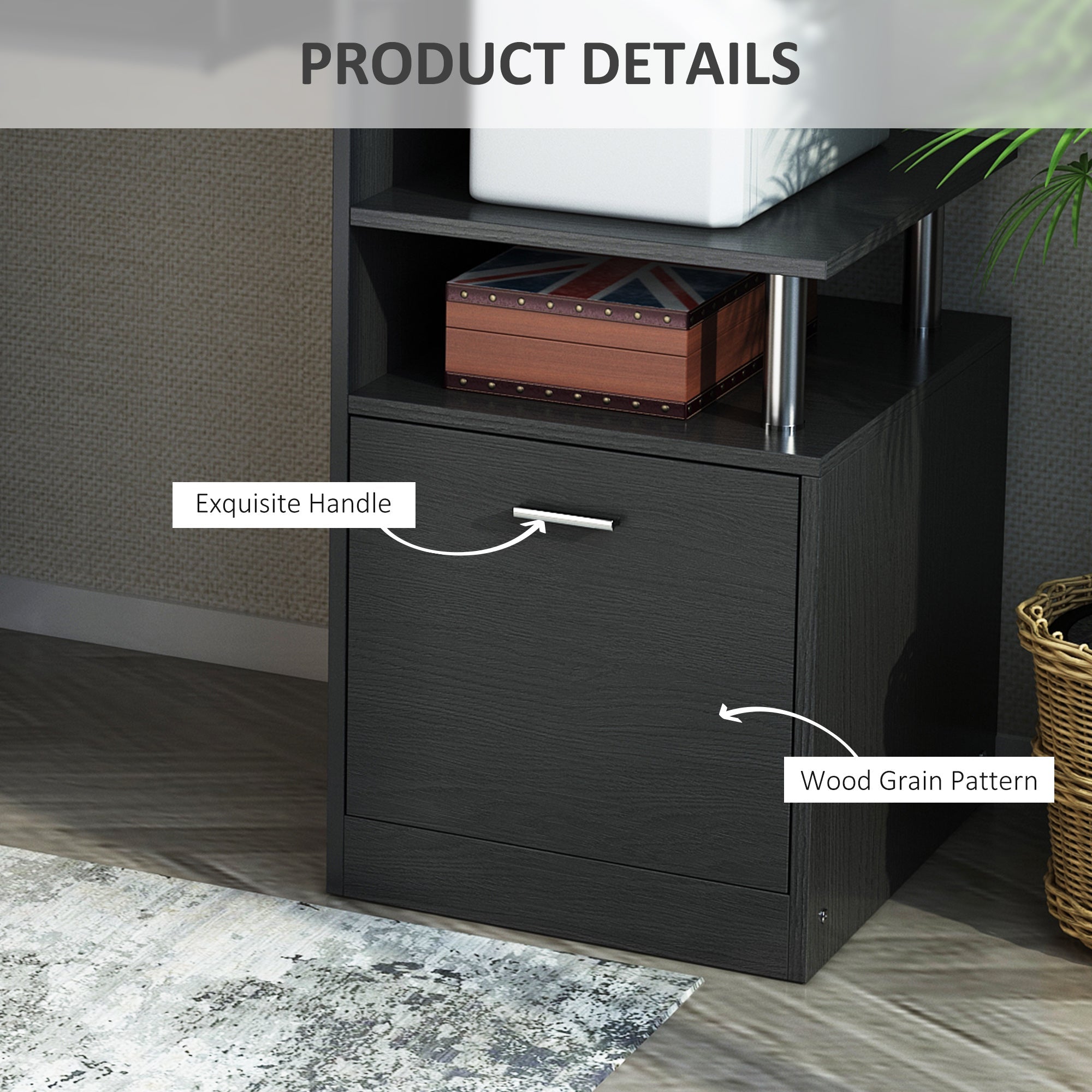 HOMCOM Wooden Computer Desk - Black Laptop Workstation with Storage Shelf and Drawer for Home Office 