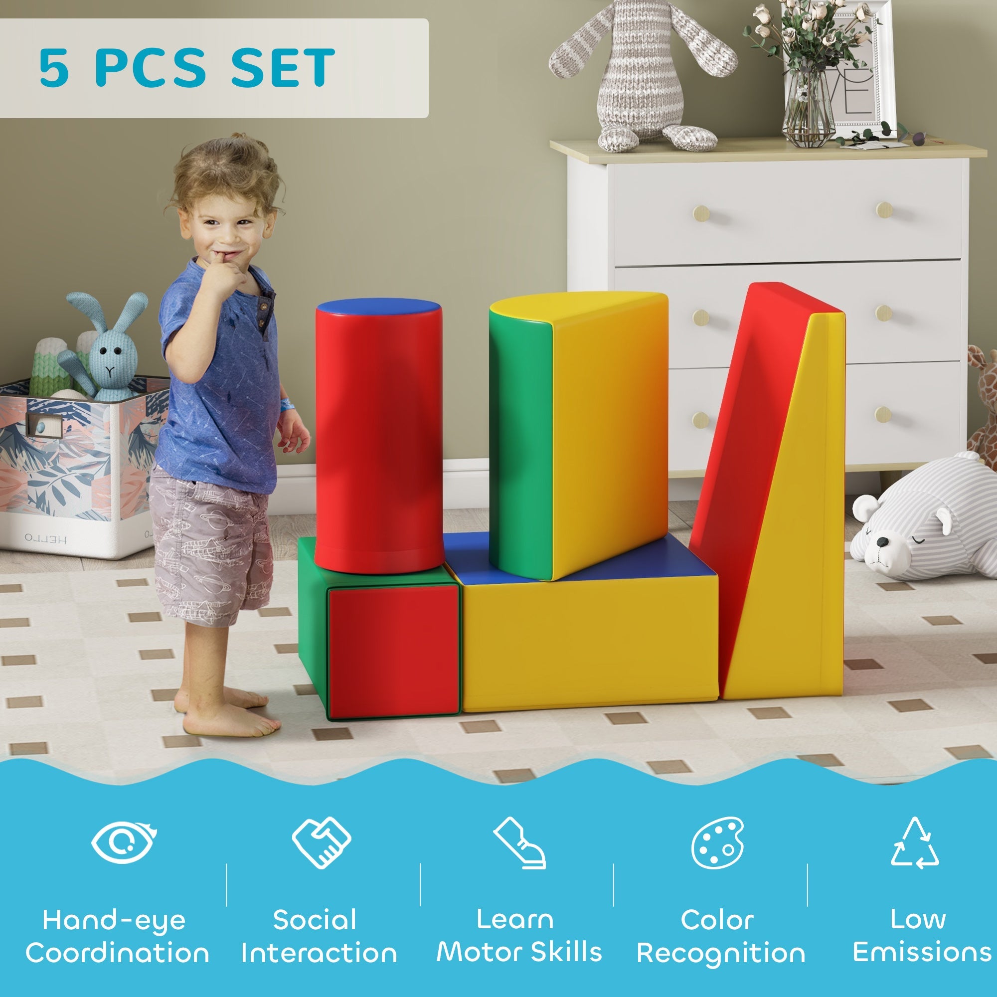 Soozier 5 Piece Climb and Crawl Activity Playset Soft Safe Foam for Toddler Learning Toy 