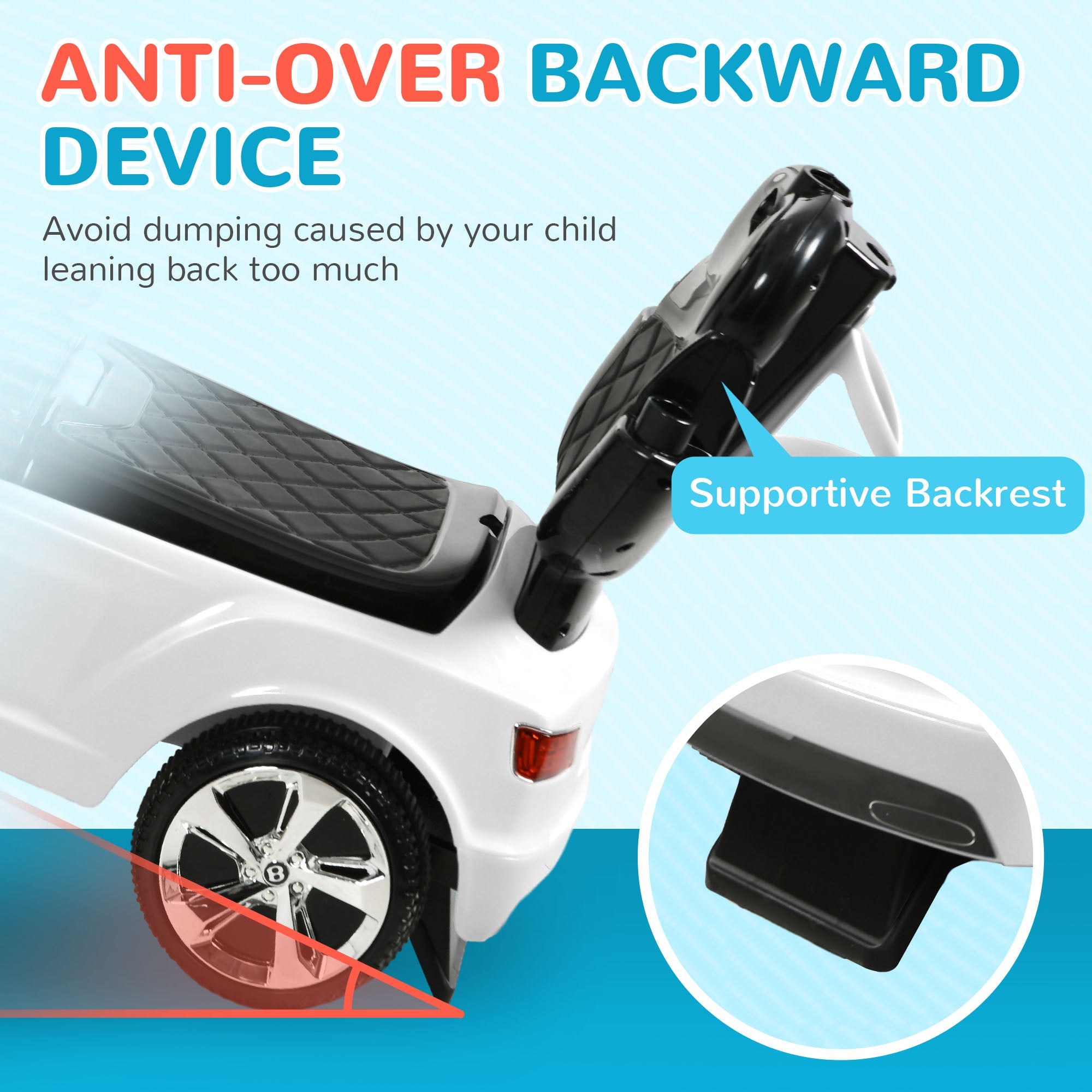 Qaba Bentley Bentayga Licensed Push Car, 3 in 1 Kids Ride on Car Foot to Floor w/ Music Horn, White 