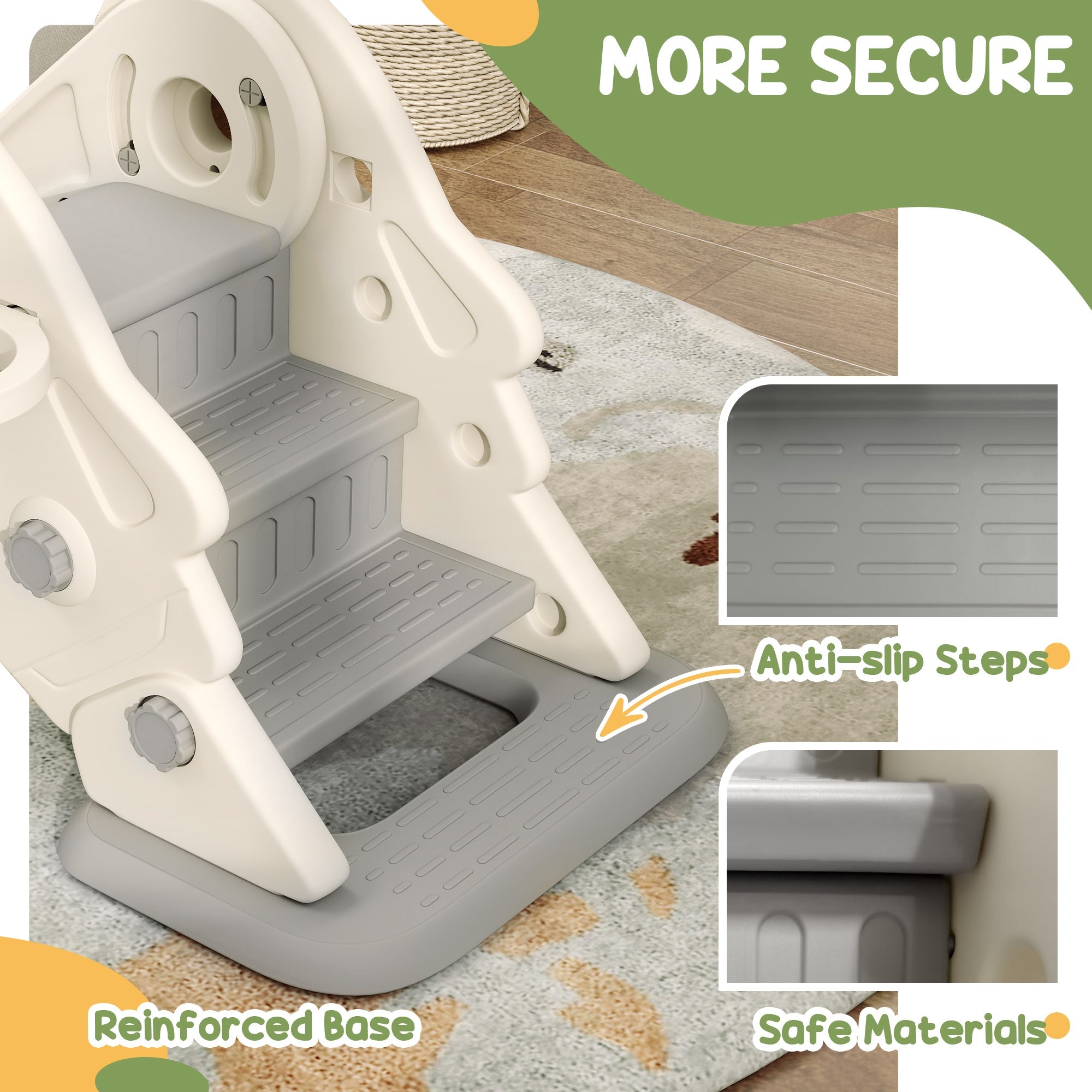 Qaba 3 in 1 Toddler Slide, Foldable Kids Slide with Basketball Hoop, Climber, Anti-Slide Step for Ages 2-5, Cream White 