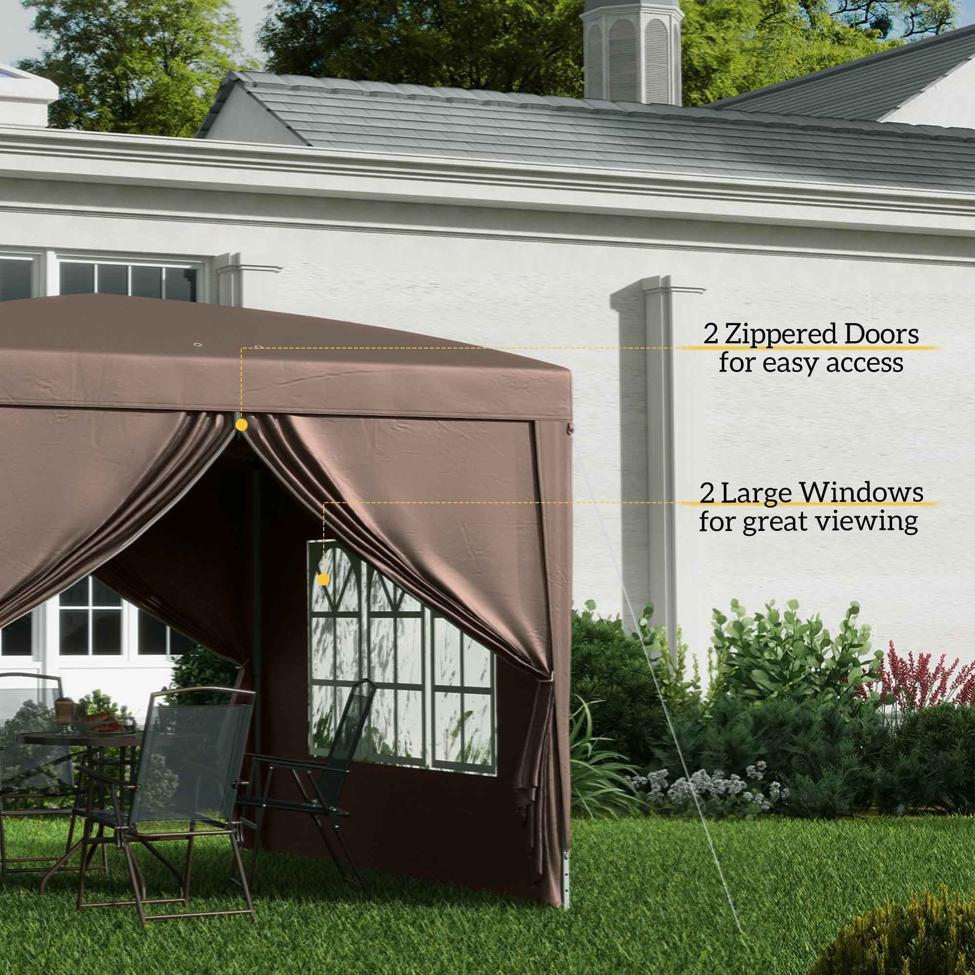 Outsunny 10'x10' Outdoor Pop Up Party Tent Wedding Gazebo Canopy with Carrying Bag (Coffee) 
