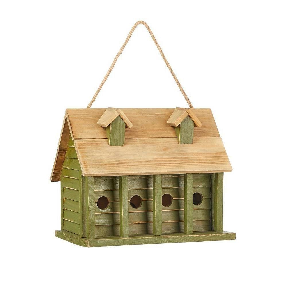Green Wood Garden Bird House with 1 Compartment and 4 Holes - Free Shipping 