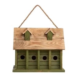Green Wood Garden Bird House with 1 Compartment and 4 Holes - Free Shipping 