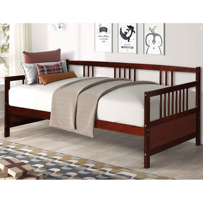 Twin size 2-in-1 Wood Daybed Frame Sofa Bed in Brown Cherry Finish - Free Shipping 
