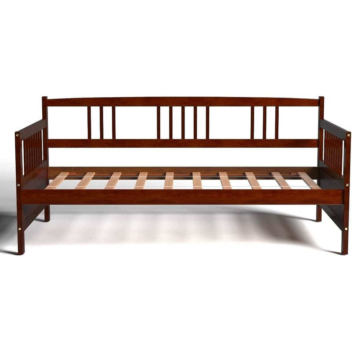 Twin size 2-in-1 Wood Daybed Frame Sofa Bed in Brown Cherry Finish - Free Shipping