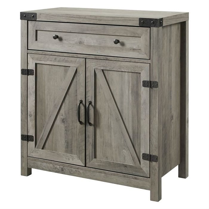 Rustic Farmhouse Barn Door Accent Storage Cabinet Grey Wash - Free Shipping 