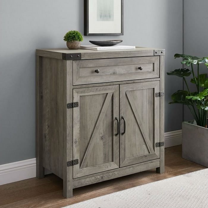 Rustic Farmhouse Barn Door Accent Storage Cabinet Grey Wash - Free Shipping 
