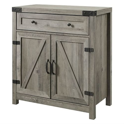 Rustic Farmhouse Barn Door Accent Storage Cabinet Grey Wash - Free Shipping 
