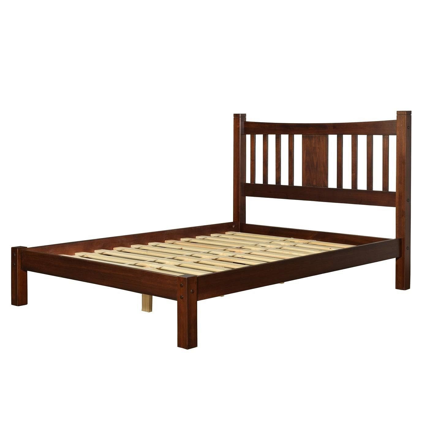 Queen Farmhouse Style Solid Wood Platform Bed Frame with Headboard in Cherry - Free Shipping