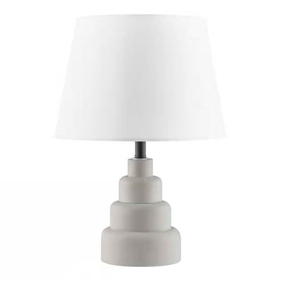 Small Grey Desk Light Table Lamp with White Fabric Shade for Bedside Nightstand - Free Shipping 