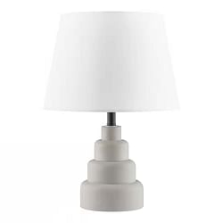 Small Grey Desk Light Table Lamp with White Fabric Shade for Bedside Nightstand - Free Shipping