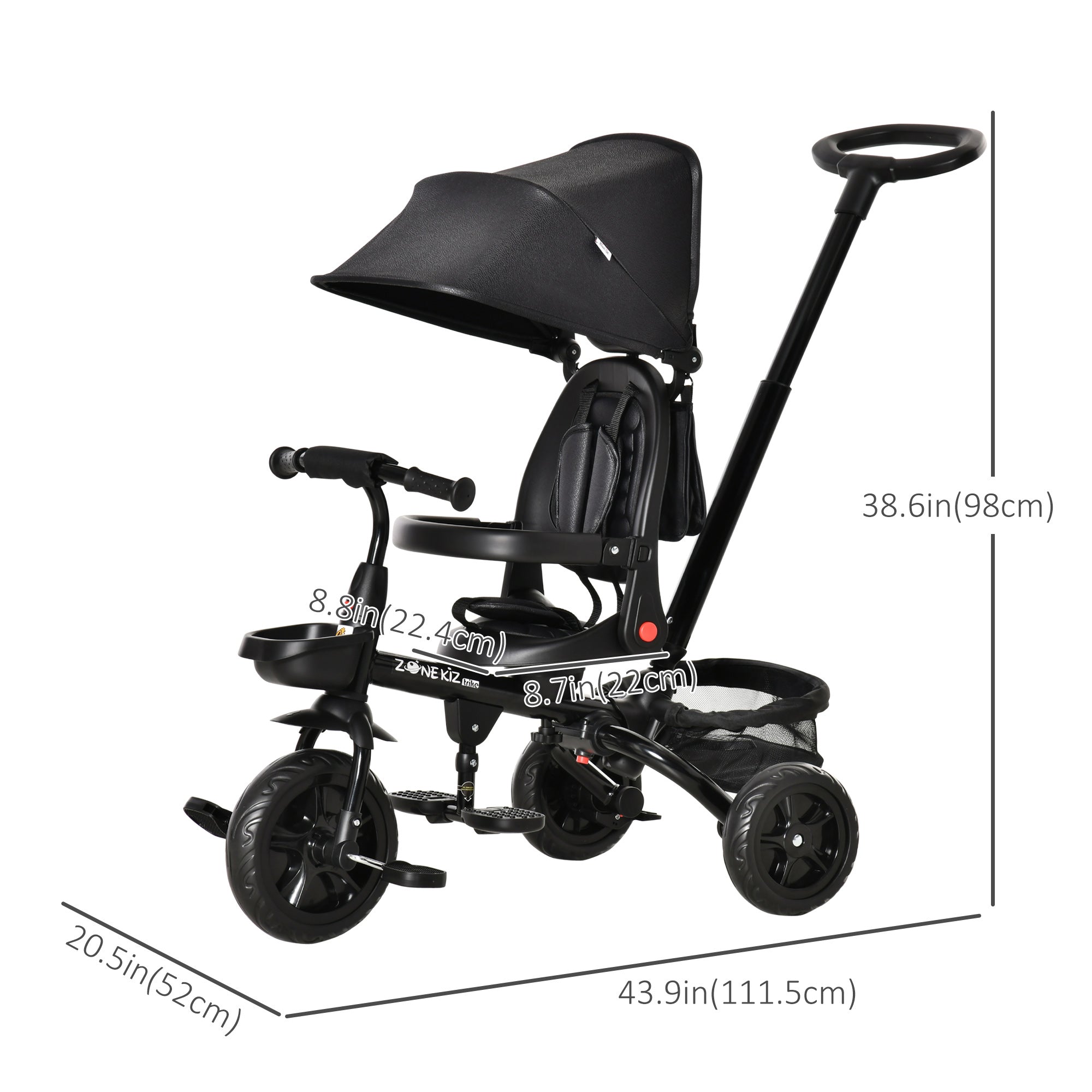 Aosom Qaba Versatile Trike: Baby Tricycle 4 In 1, Reversible Seat, Adjustable Removable Canopy, Handrail Belt, Black 