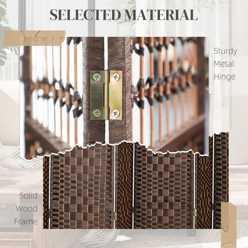 8 Panel Folding Room Divider, Portable Privacy Screen, Wave Fiber Room Partition for Home Office, Brown