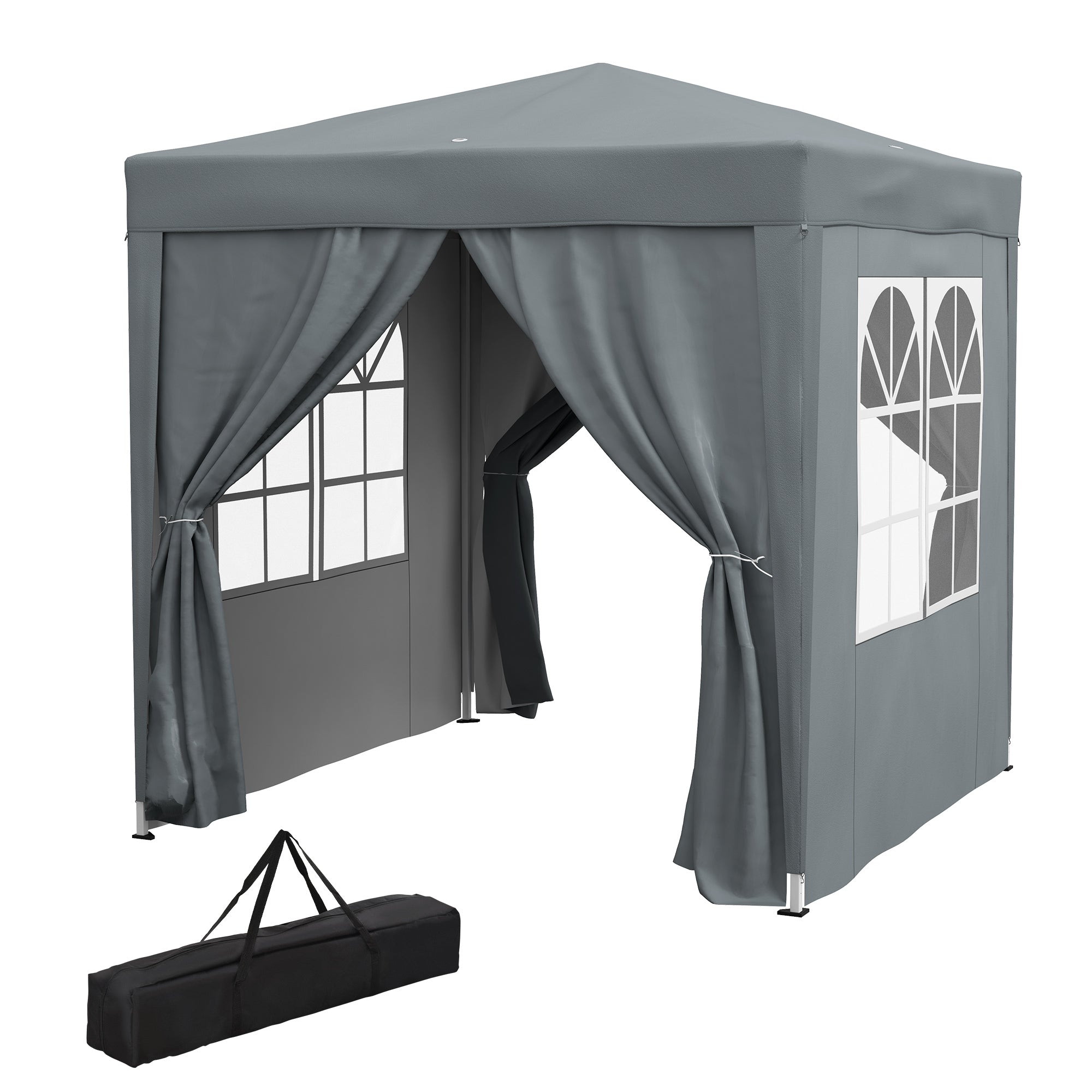 Outsunny 6.6'x6.6' Pop Up Canopy Tent with Sidewalls, Instant Sun Shelter Camping Gazebo with Carry Bag, for Outdoor, Garden, Patio, Grey 