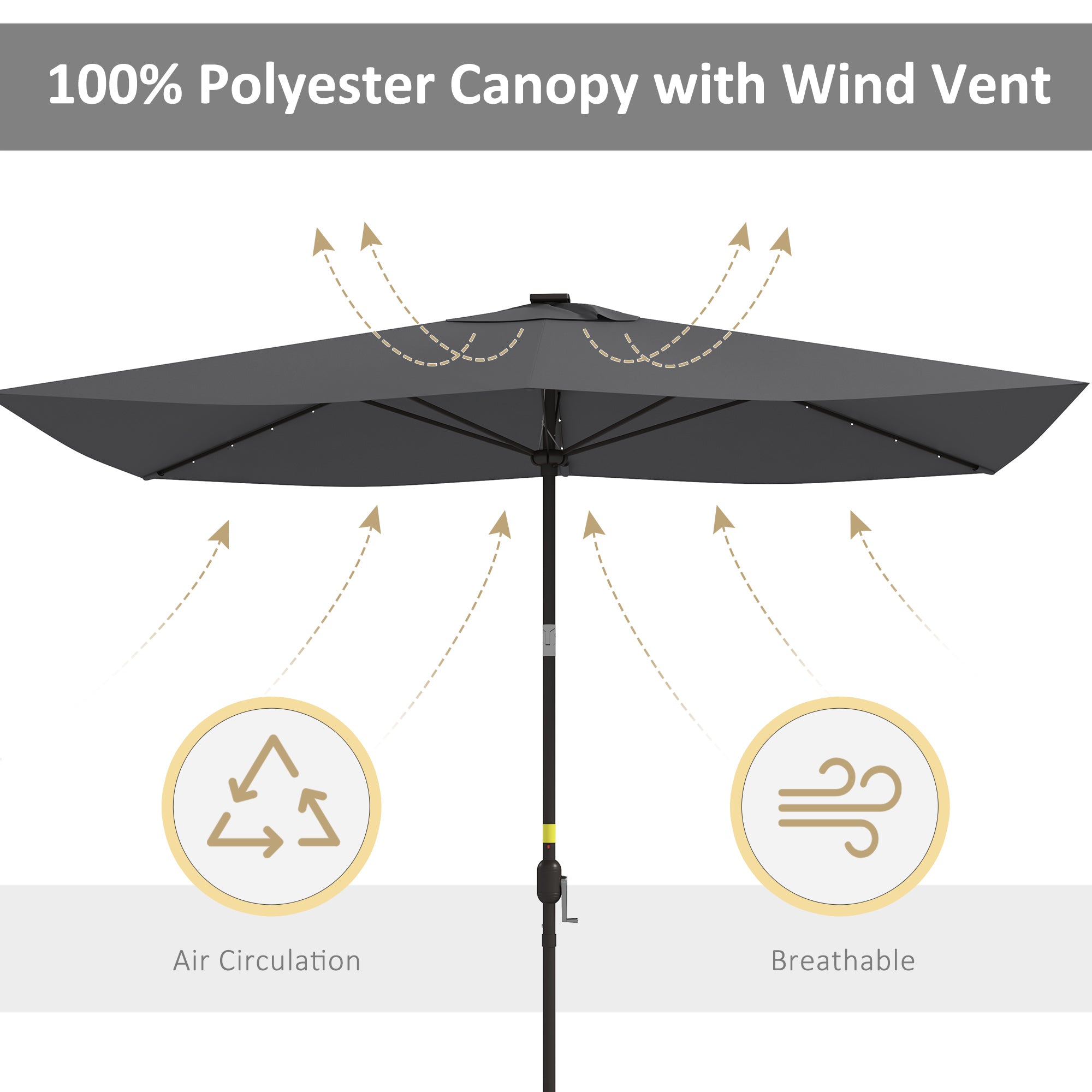 Outsunny 6.5x10ft Patio Umbrella Tilt Aluminum Outdoor Market Parasol with Solar Powered LEDs, Crank - Dark Grey 