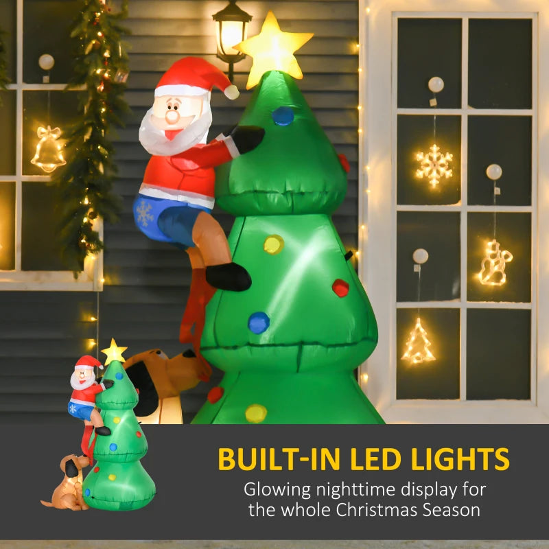 HOMCOM 5.9ft Inflatable Christmas Tree, Santa Claus, Dog, LED Lights, Indoor, Outdoor, Home, Garden, Lawn, Decoration 