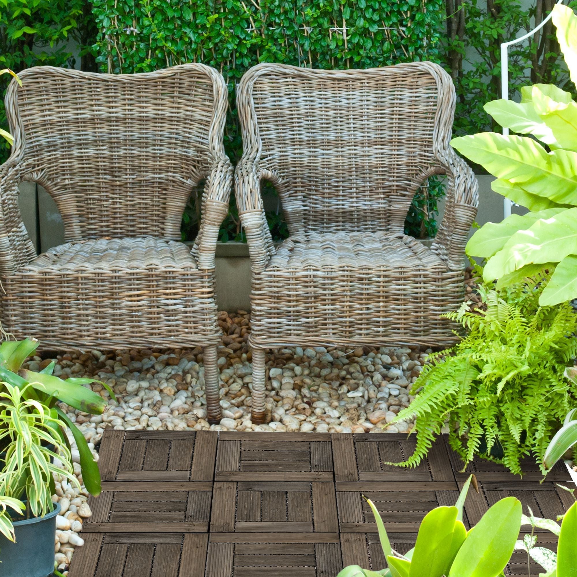 Outsunny 27 Pcs Wooden Interlocking Deck Tiles, 12" x 12" Non-slip Flooring Tiles for Indoor Outdoor Patio Balcony, Grey 