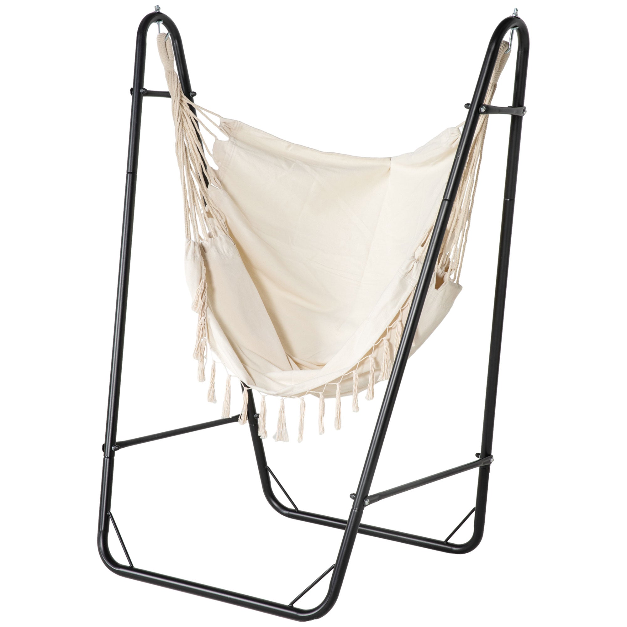 Outsunny Hammock Chair with U Shape Stand, Hammock Swing Chair with A Side Pocket, Cream White 