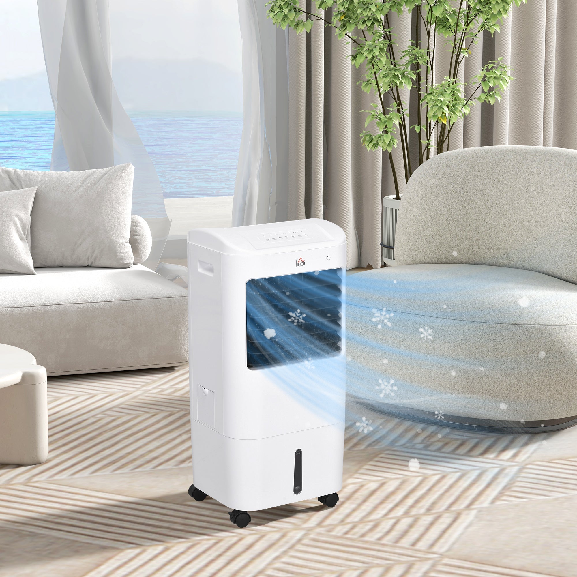 HOMCOM Cooling Fan for Bedroom with Ice Pack, Tower Fan with Remote Control, 3 Modes, 3 Speeds, 7.5H Timer, White 