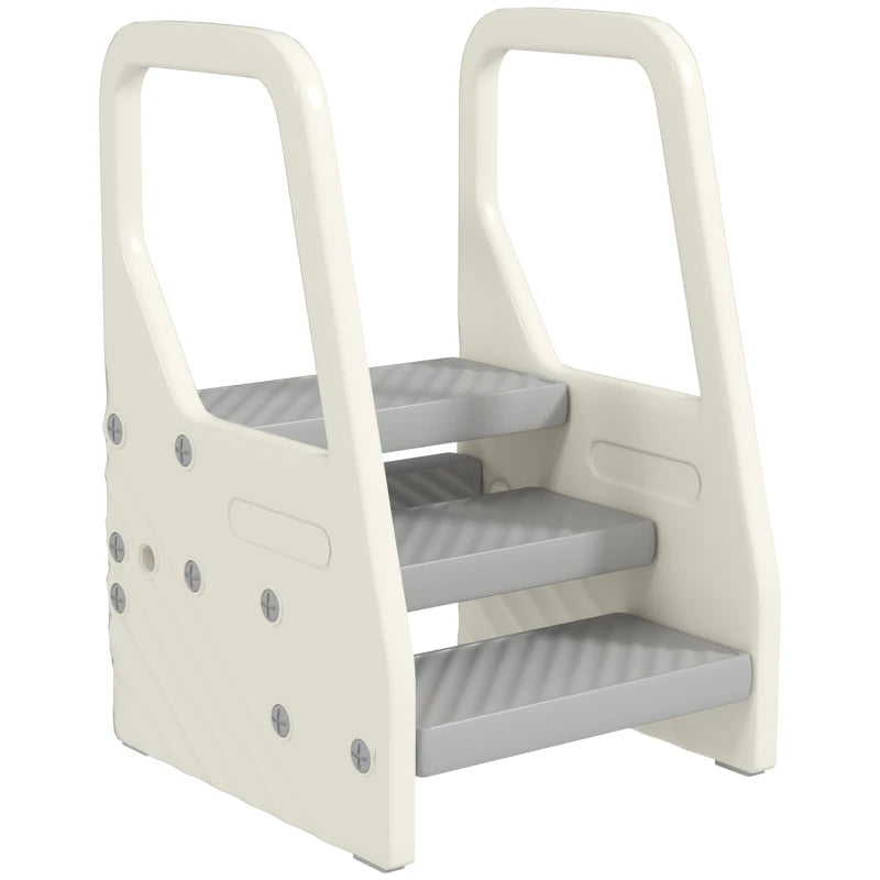 Qaba Adjustable Height Toddler Step Stool with Handle & Foot Pads, Grey