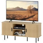 TV Stand Cabinet for TVs up to 65 Inches, TV Unit with Storage Shelves and Cabinets for Living Room, Oak Tone