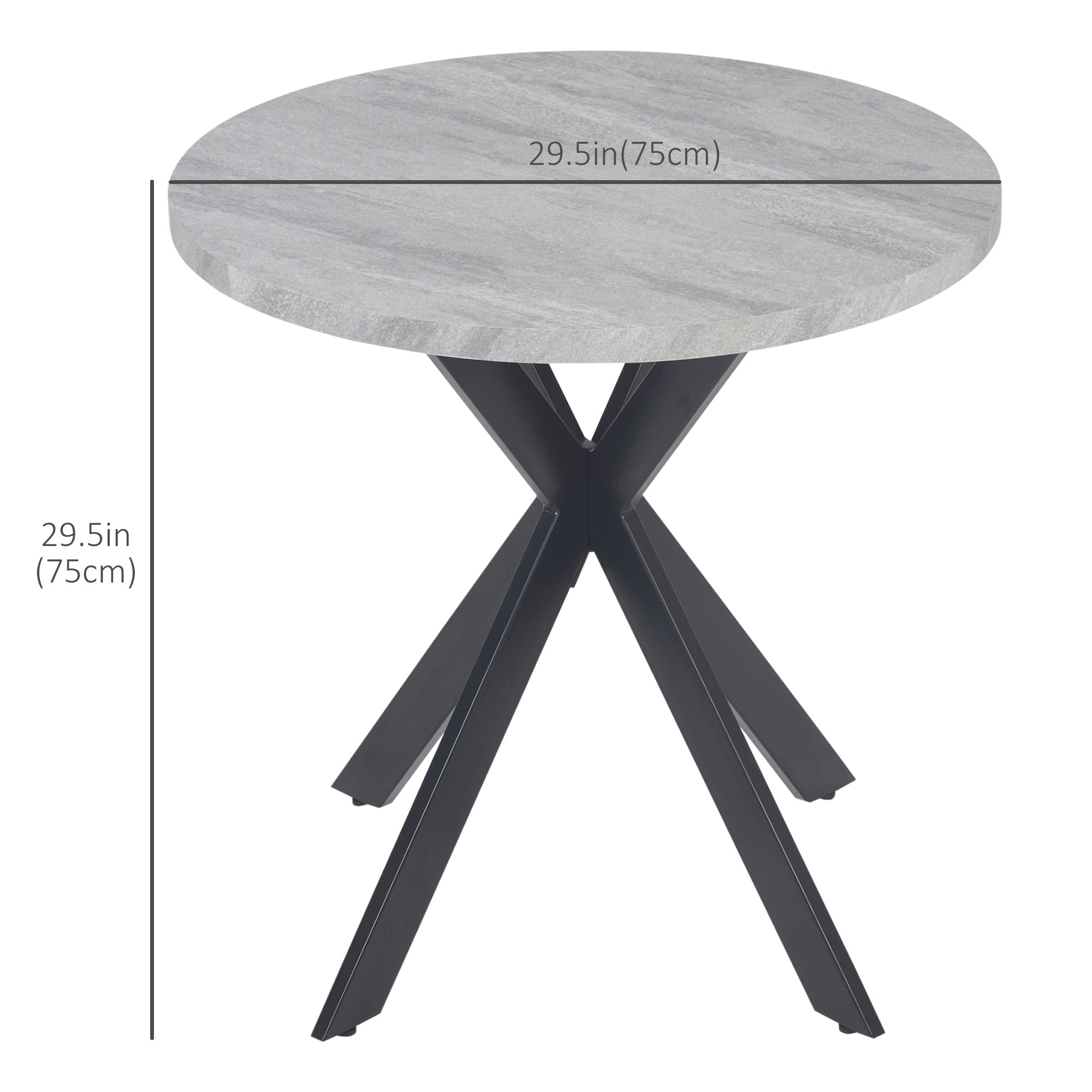 HOMCOM 29" Round Dining Table Gray Contemporary Kitchen Furniture Faux Stone Texture with Steel Legs for Small Spaces 