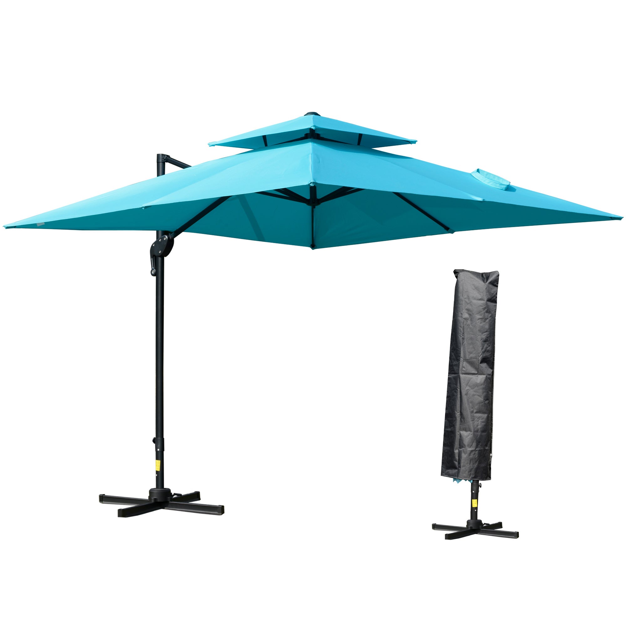 Outsunny 10'x10' Square Cantilever Patio Umbrella: Light Blue Offset Aluminum with 360° Rotation 