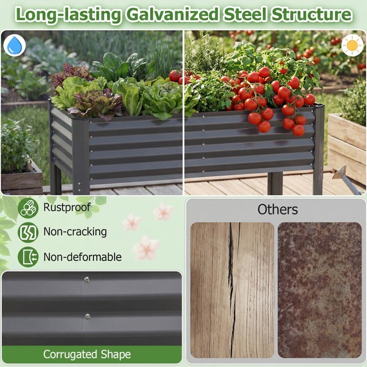 Galvanized Raised Garden Bed with Legs 46" x 24" x 31" Metal Elevated Planter Box-Gray