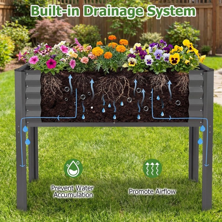 Galvanized Raised Garden Bed with Legs 46" x 24" x 31" Metal Elevated Planter Box-Gray