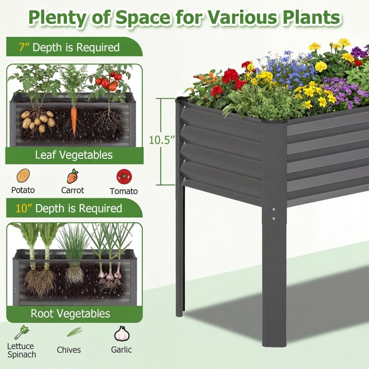 Galvanized Raised Garden Bed with Legs 46" x 24" x 31" Metal Elevated Planter Box-Gray