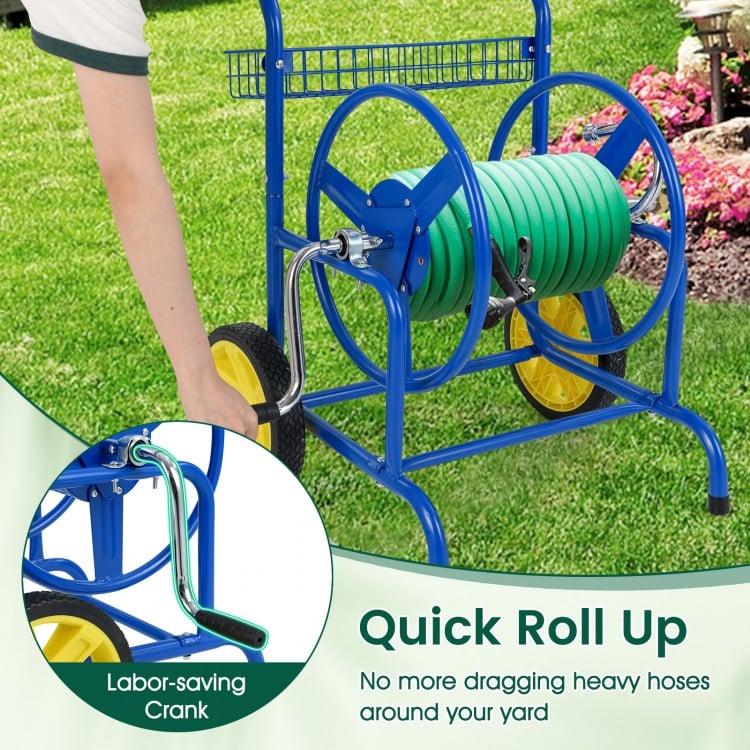 Garden Hose Reel Cart with 2 Wheels and Storage Basket