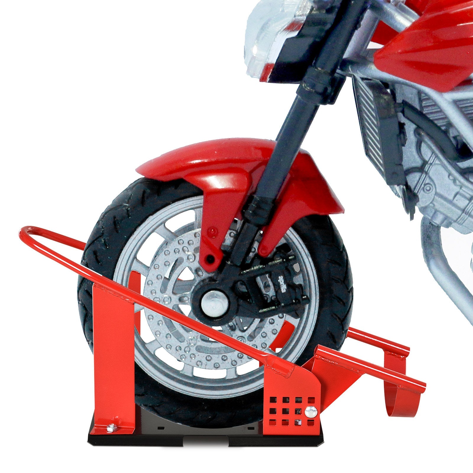 HOMCOM Motorcycle Wheel Chock with 12 Adjustable Pre-Drilled Holes, 990 lbs Capacity, Red 