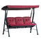 Outsunny Porch Swing Chair 3-Person Outdoor Metal Garden Swing with Canopy Stand Durable Wine Red