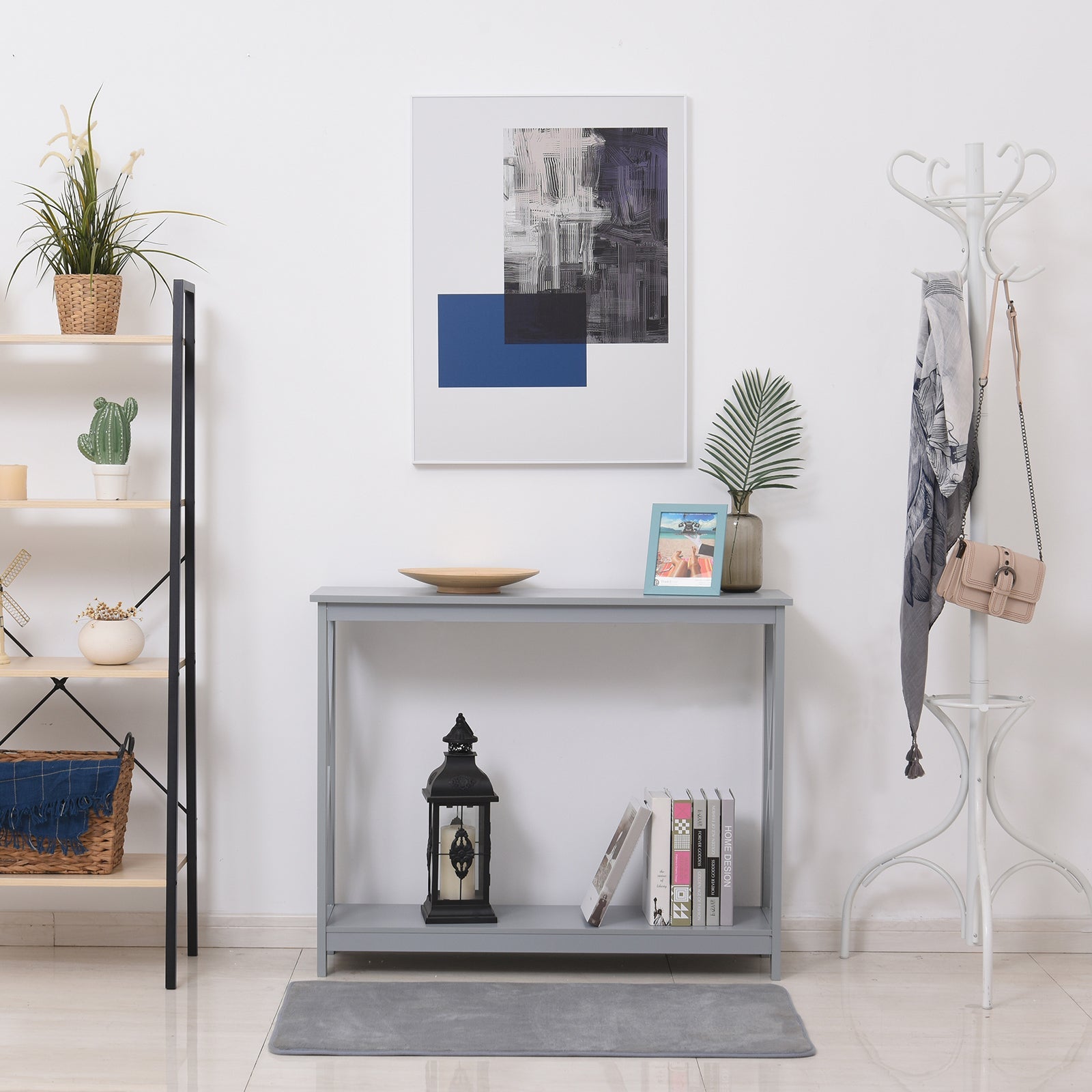 HOMCOM X-Design Console Table: Sofa Side Table with Storage Shelf for Living Room/Entryway, Grey 