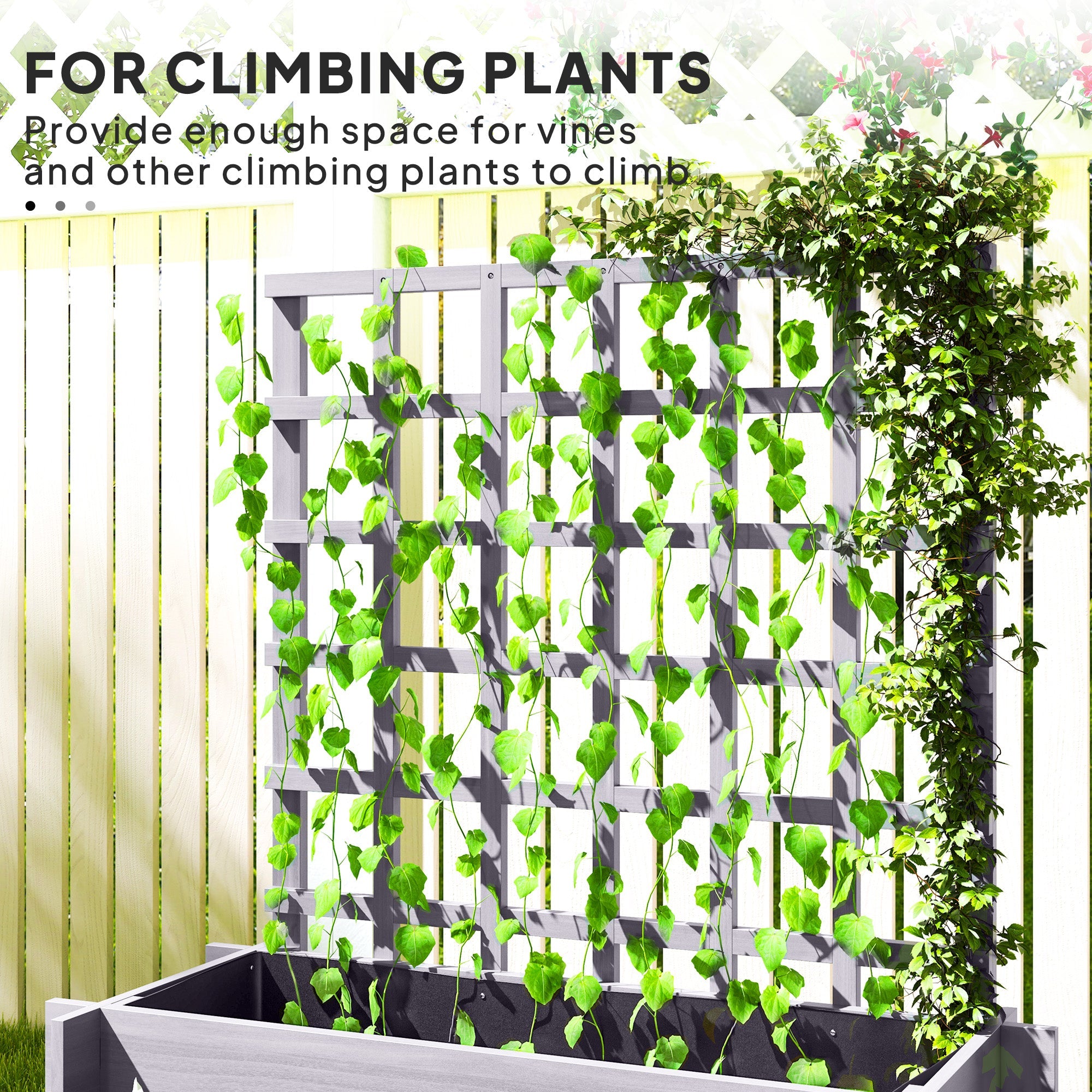 Outsunny Wooden Elevated Planter Box with Trellis for Climbing Plants, 3 Tier Raised Garden Bed for Garden, Outdoor, Grey 