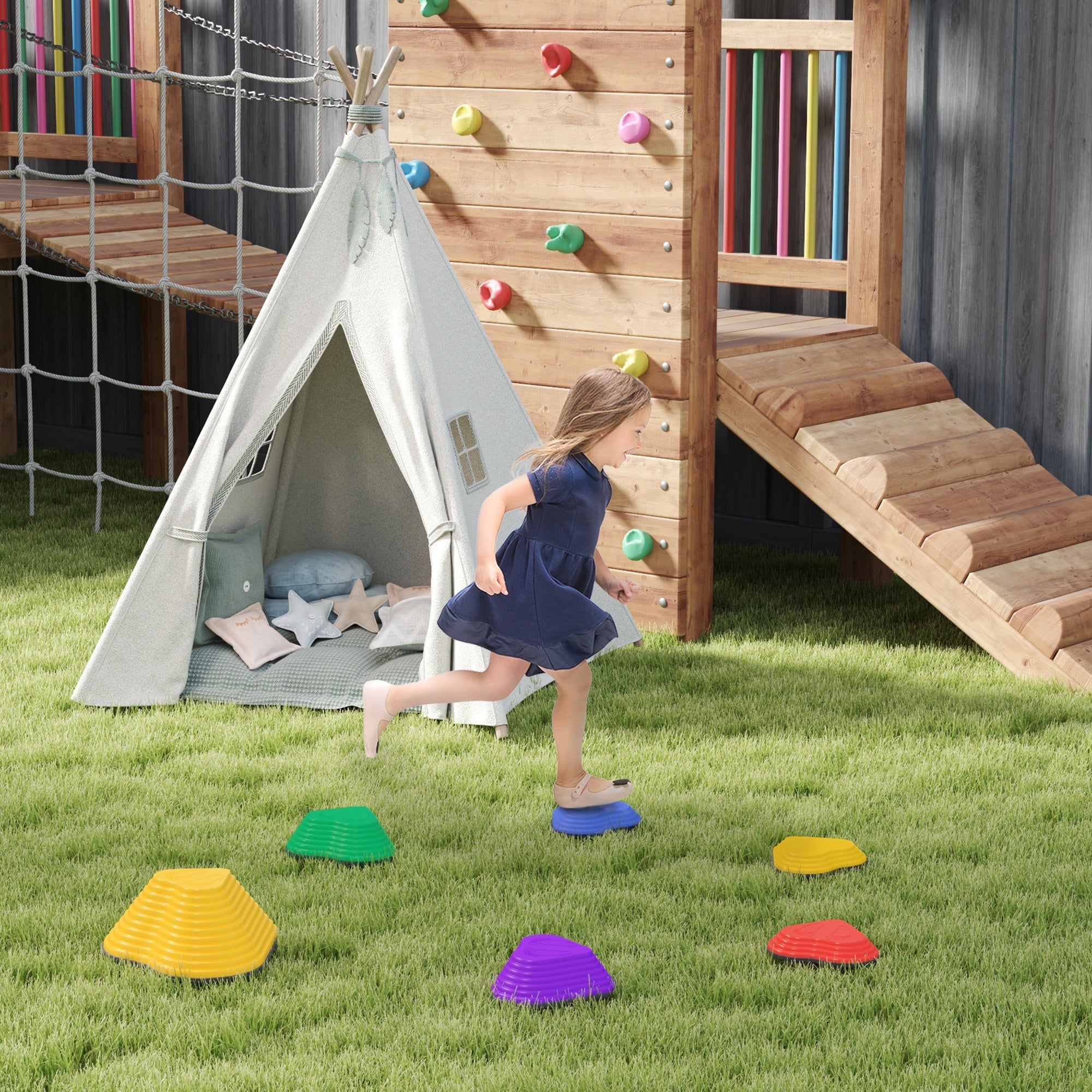 Qaba 6PCs Non-Slip Stackable Kids Stepping Stones, Heart-Shaped 
