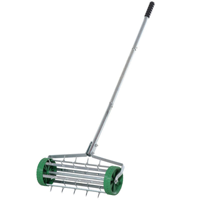 Outsunny Manual Lawn Aerator with Adjustable Handle, Lawn Aerator Machine, Grass Aerator for Lawn, Yard, Garden 