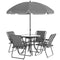 Outsunny 6 Pieces Patio Dining Set with Umbrella, Patio Furniture Set with Folding Chairs, Glass Table for Garden Backyard, Grey